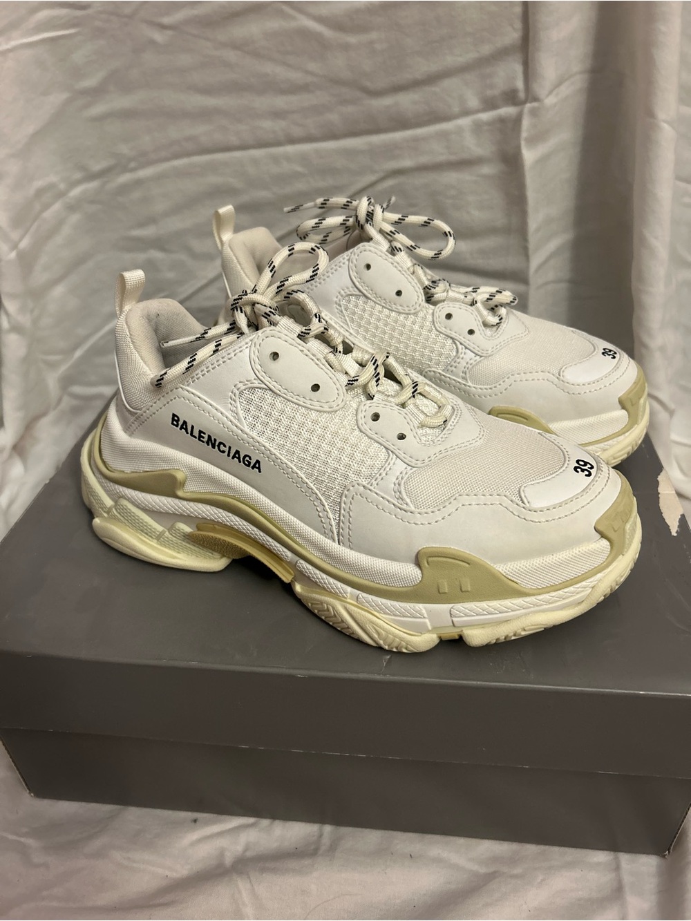 Balenciaga White and Cream Chunky Triple-S Sneaker